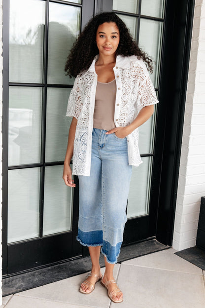 Head in the Clouds Lace Button Down - Uptown Boutique Ramona