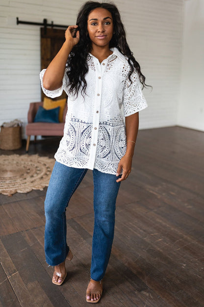 Head in the Clouds Lace Button Down - Uptown Boutique Ramona