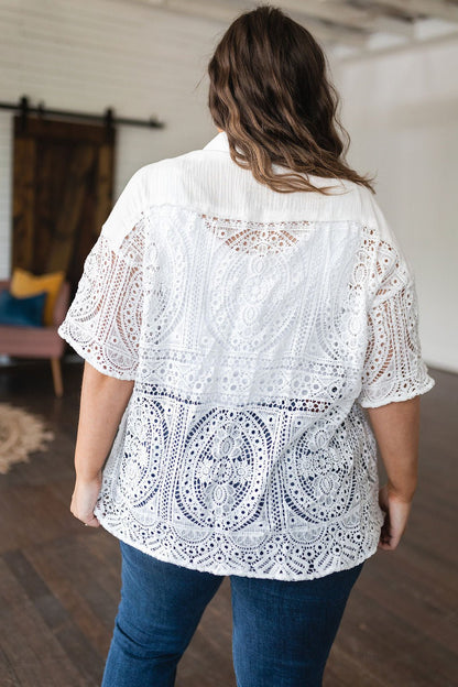 Head in the Clouds Lace Button Down - Uptown Boutique Ramona