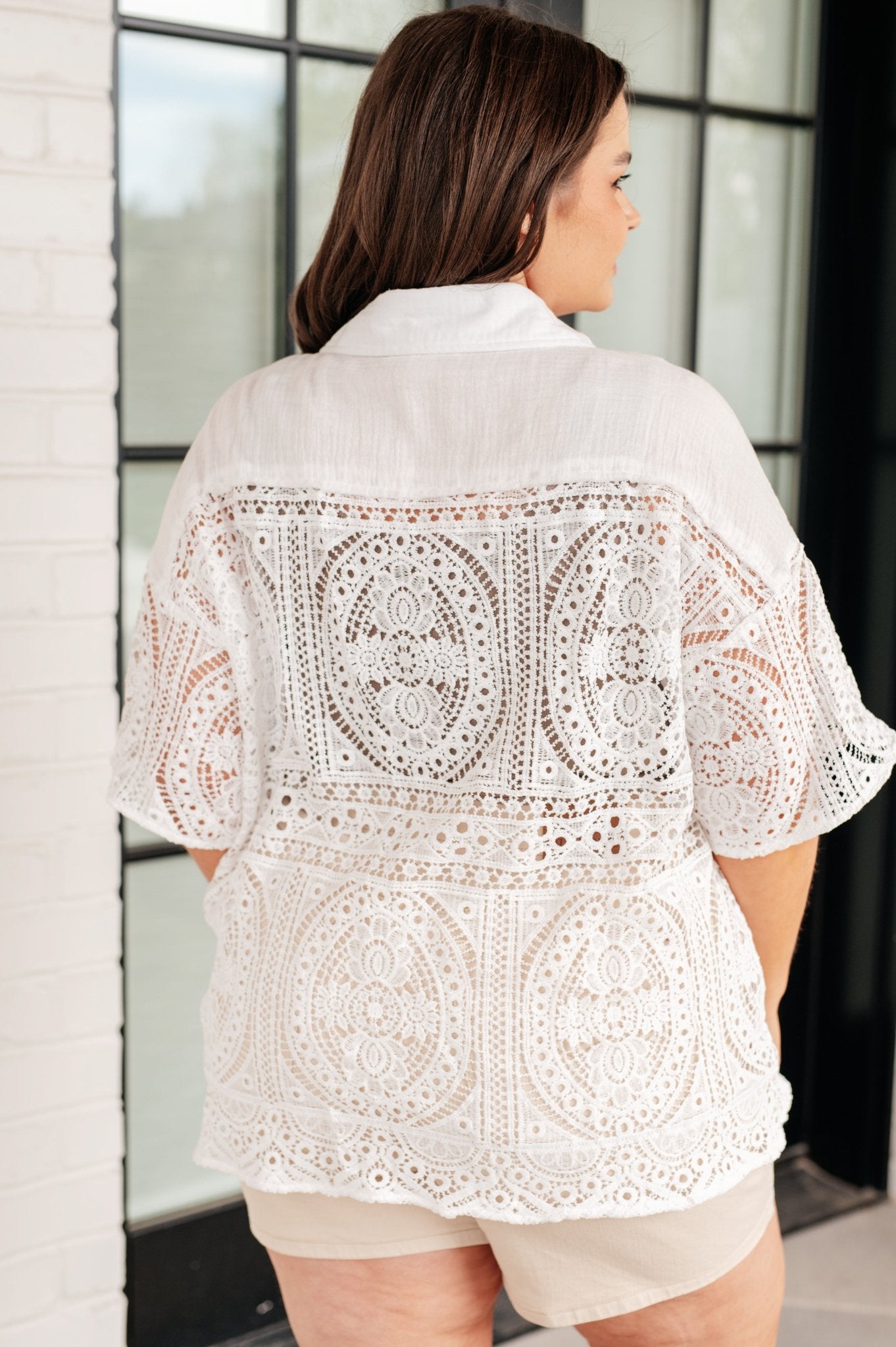 Head in the Clouds Lace Button Down - Uptown Boutique Ramona