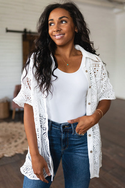 Head in the Clouds Lace Button Down - Uptown Boutique Ramona