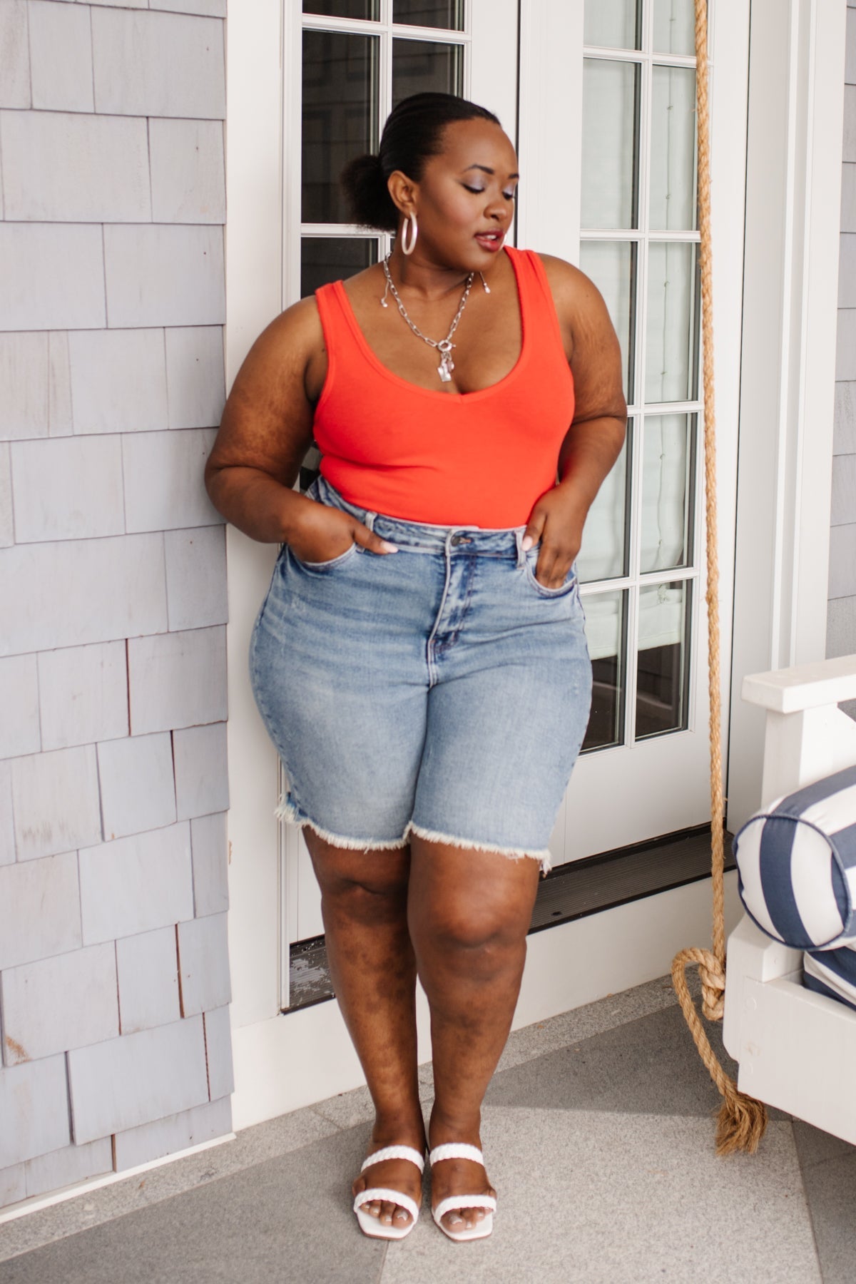 Hi - Rise Cut Off Bermudas (Online Exclusive) - Uptown Boutique Ramona