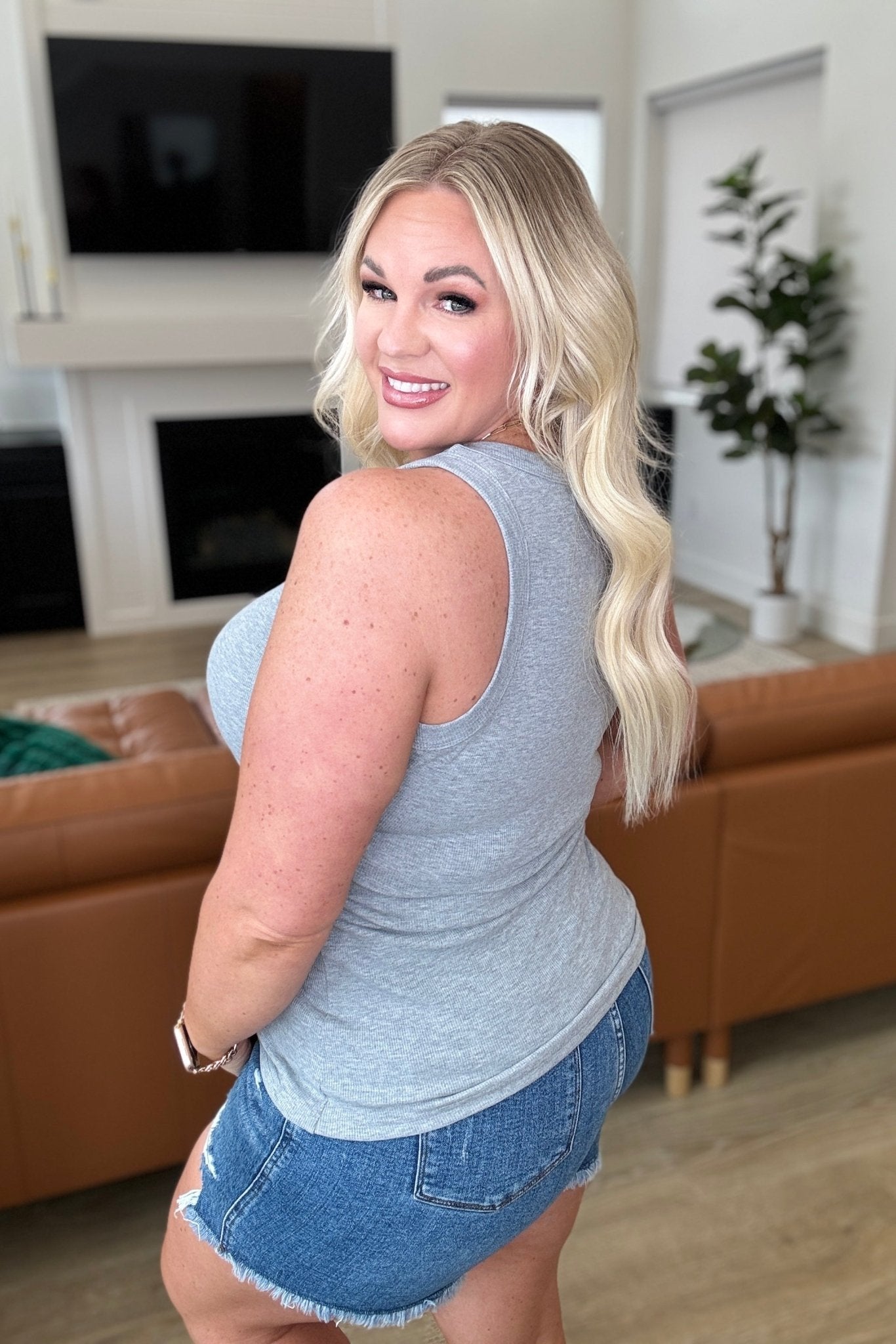 High On Life High Neck Ribbed Tank in Grey (Online Exclusive) - Uptown Boutique Ramona