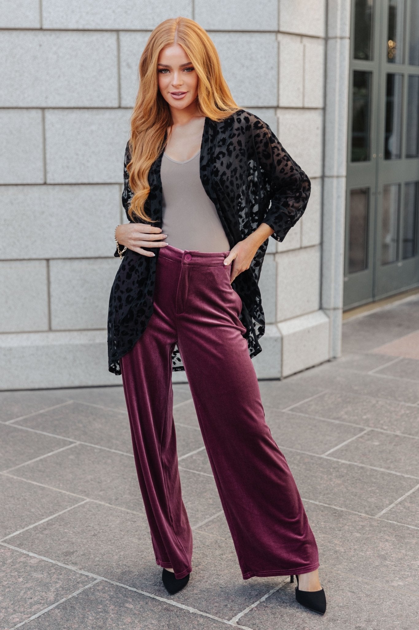 High Society Velvet Wide Leg Trousers (Online Exclusive) - Uptown Boutique Ramona