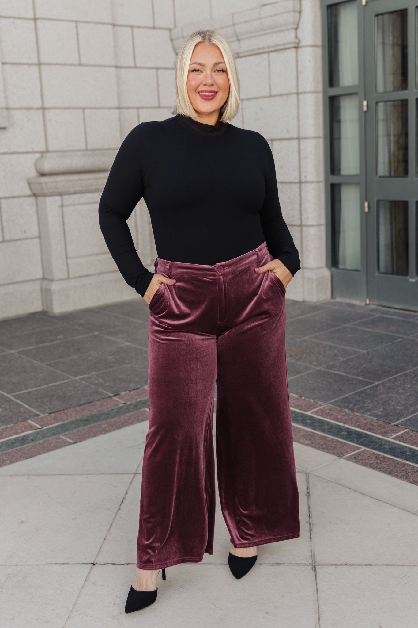 High Society Velvet Wide Leg Trousers (Online Exclusive) - Uptown Boutique Ramona