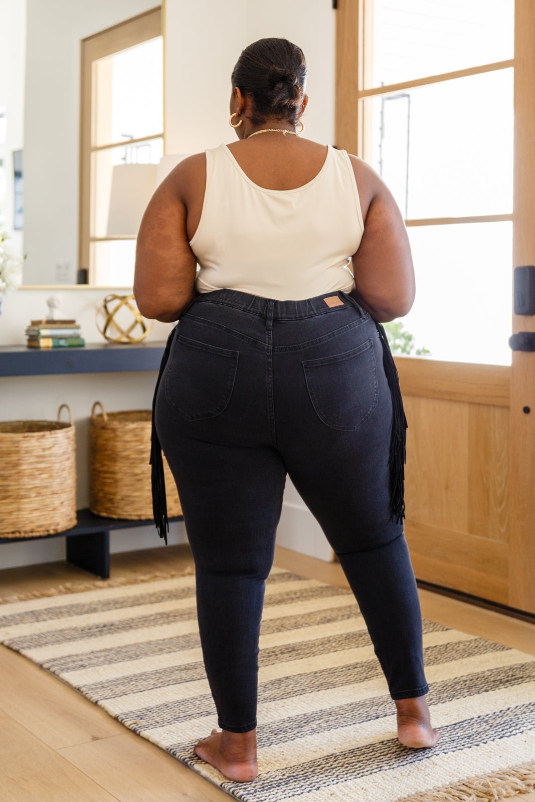 Hilary Side Fringe Skinny Jegging In Black (Online Exclusive) - Uptown Boutique Ramona