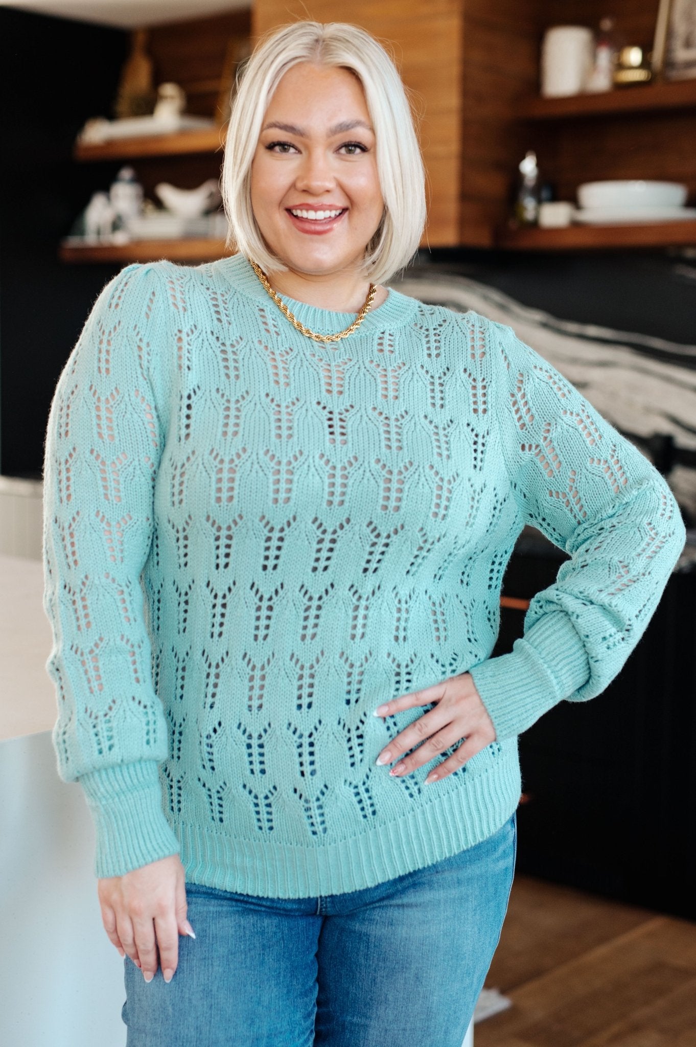 Hole In One Sheer Pointelle Knit Sweater (Online Exclusive) - Uptown Boutique Ramona