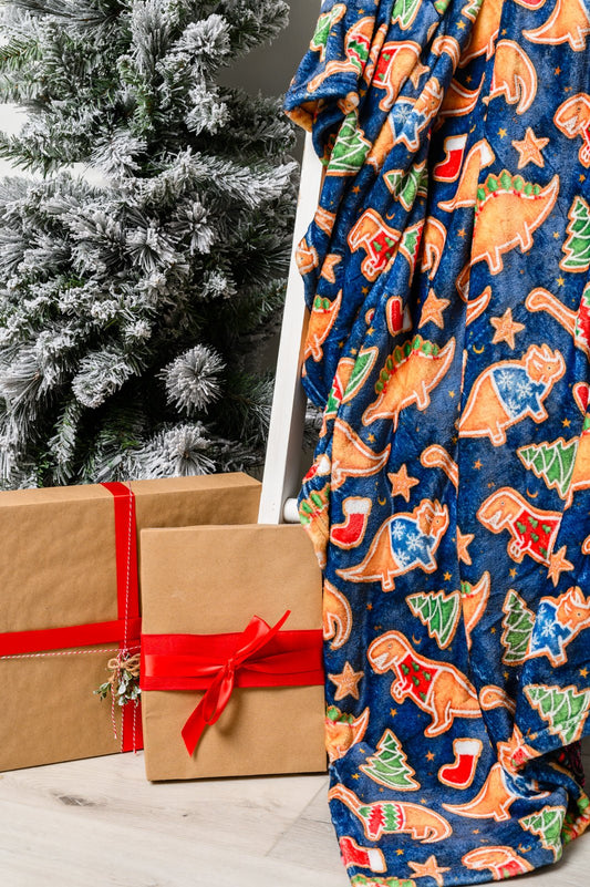 Holiday Fleece Blanket in Dino Cookie (Online Exclusive) - Uptown Boutique Ramona