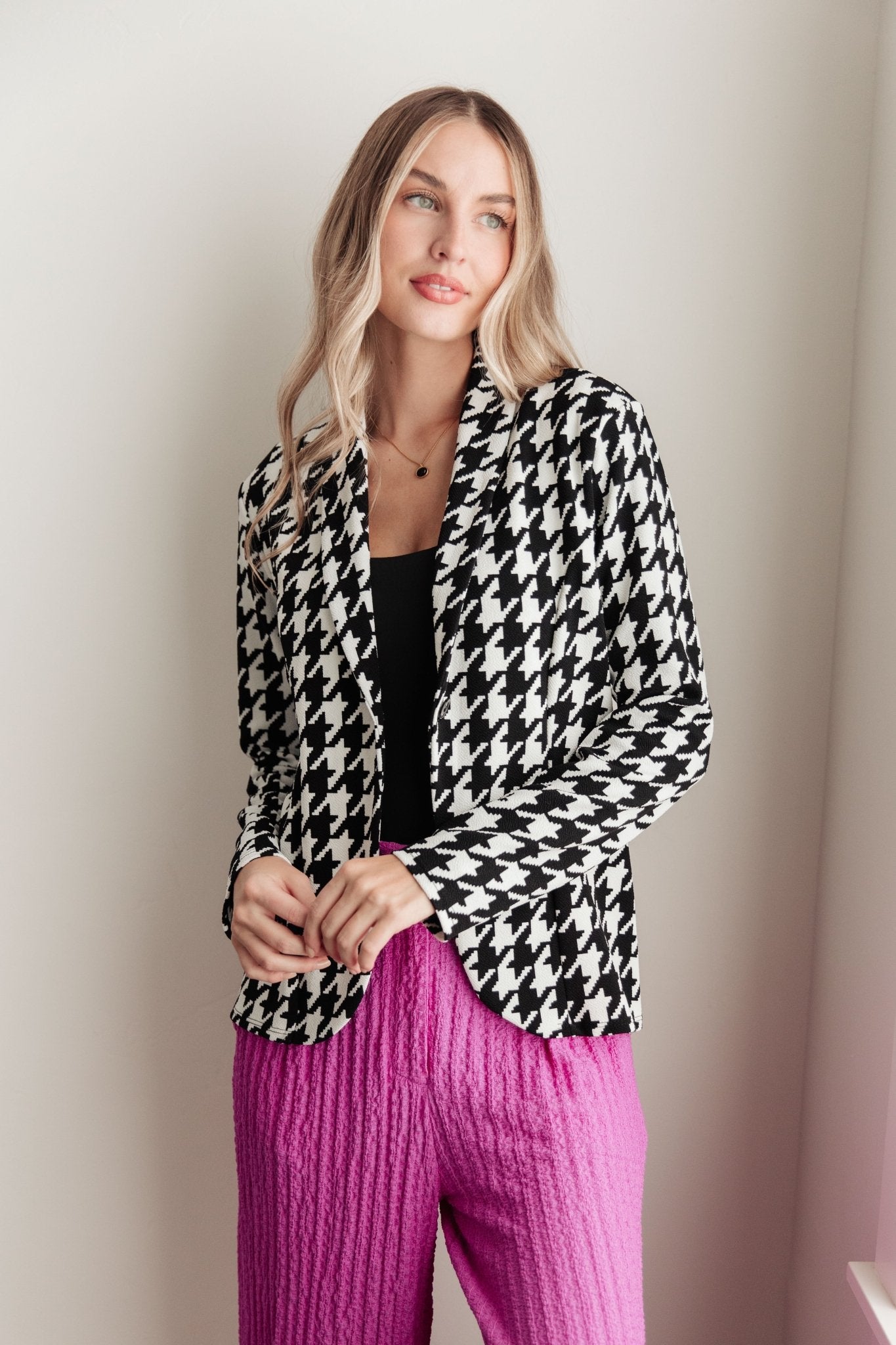 Home Base Houndstooth Blazer (Online Exclusive) - Uptown Boutique Ramona