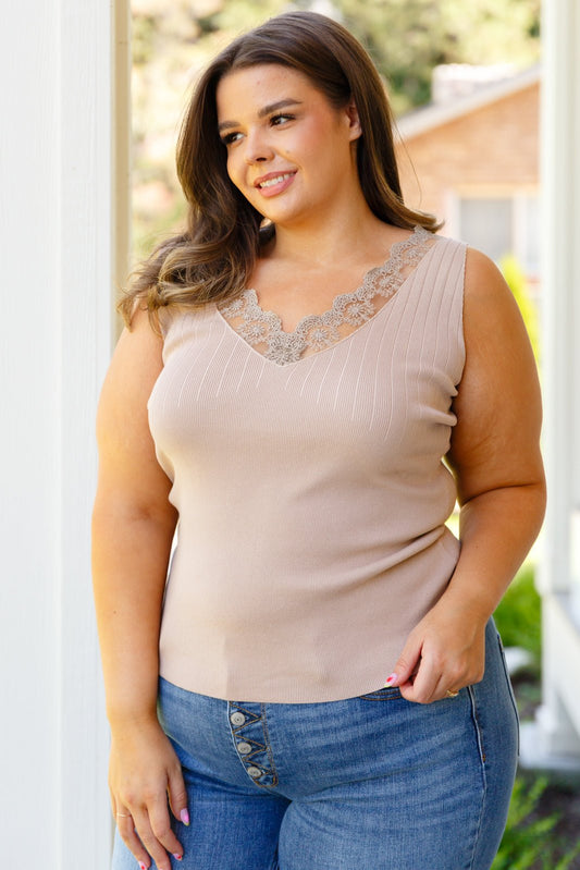 I Can Love You Better Lace Tank in Taupe (Online Exclusive) - Uptown Boutique Ramona