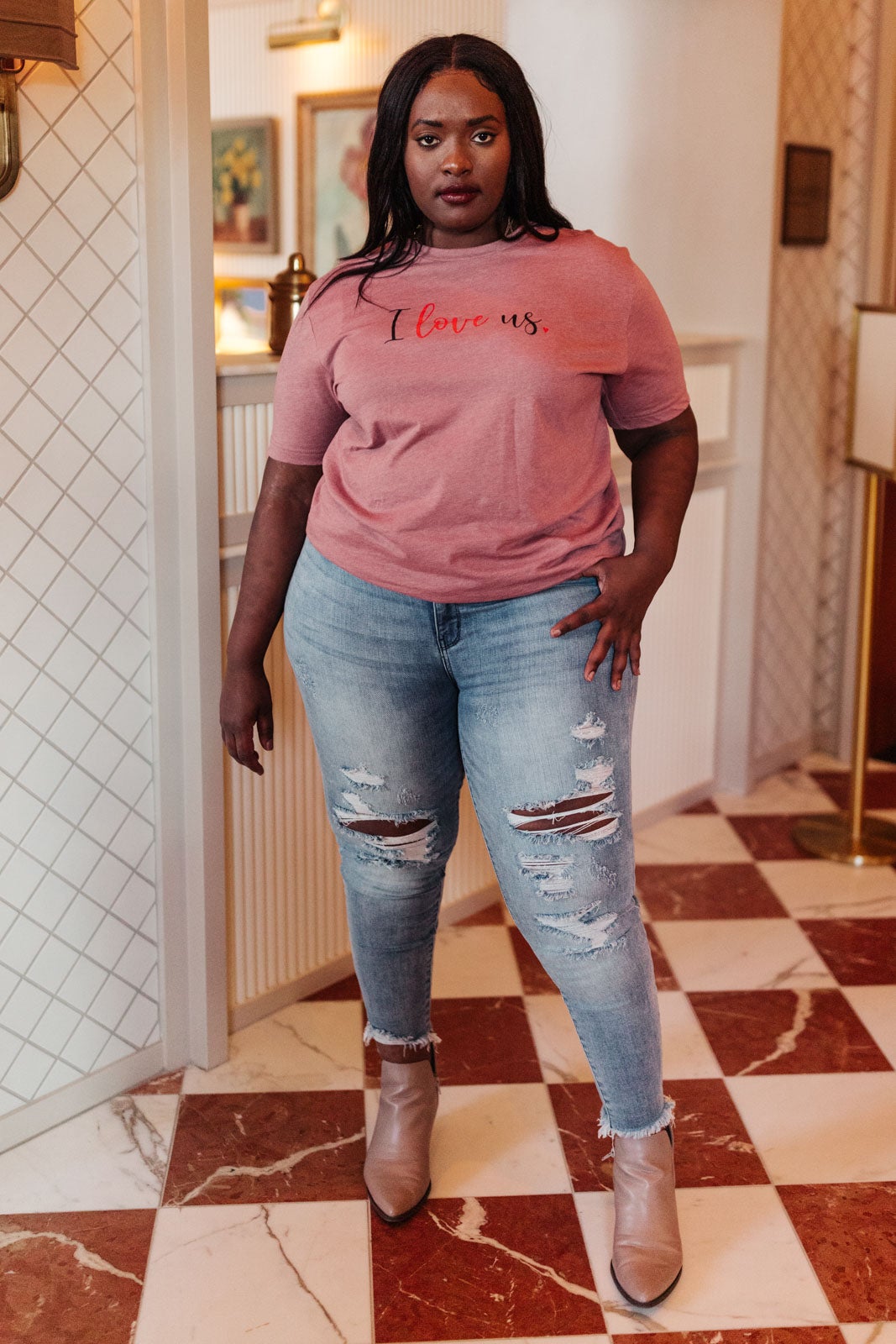 I Love Us Tee in Heather Mauve (Online Exclusive) - Uptown Boutique Ramona