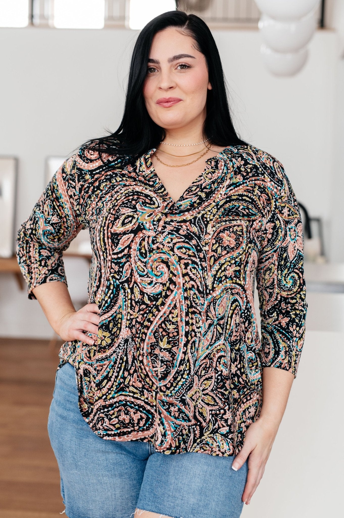 I Think Different Top Teal Paisley (Online Exclusive) - Uptown Boutique Ramona