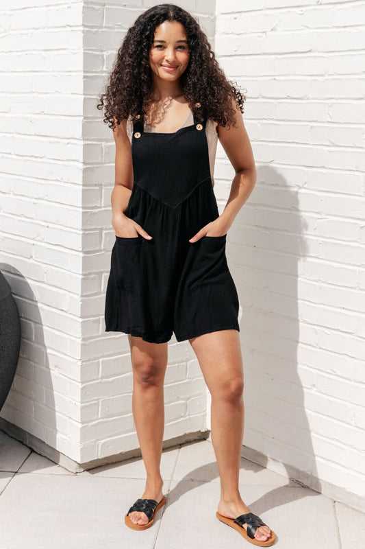 I Want You Back Linen Blend Shortalls in Black - Uptown Boutique Ramona