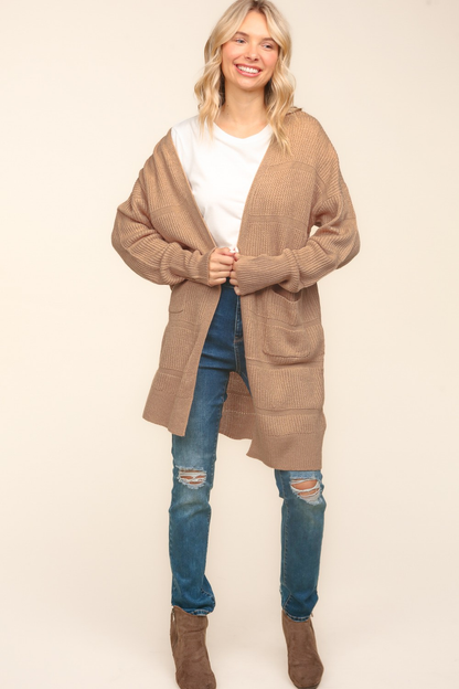 Stripe Textured Open Cardigan with Pockets in Taupe (Online Exclusive)