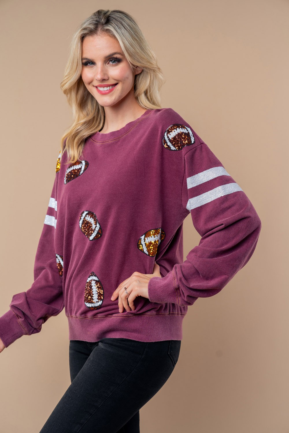 Sequin Football Long Sleeve Knit Top (Online Exclusive)