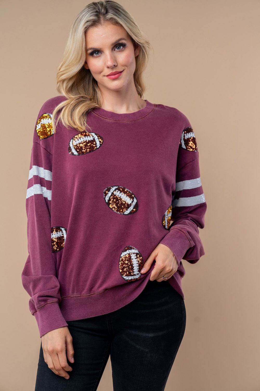 Sequin Football Long Sleeve Knit Top (Online Exclusive)