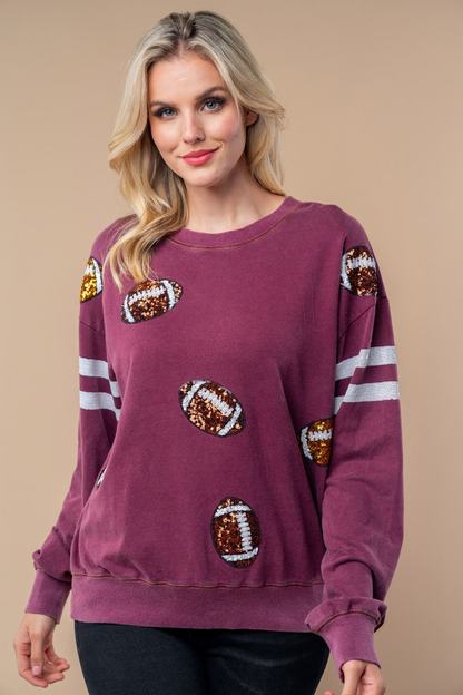 Sequin Football Long Sleeve Knit Top (Online Exclusive)