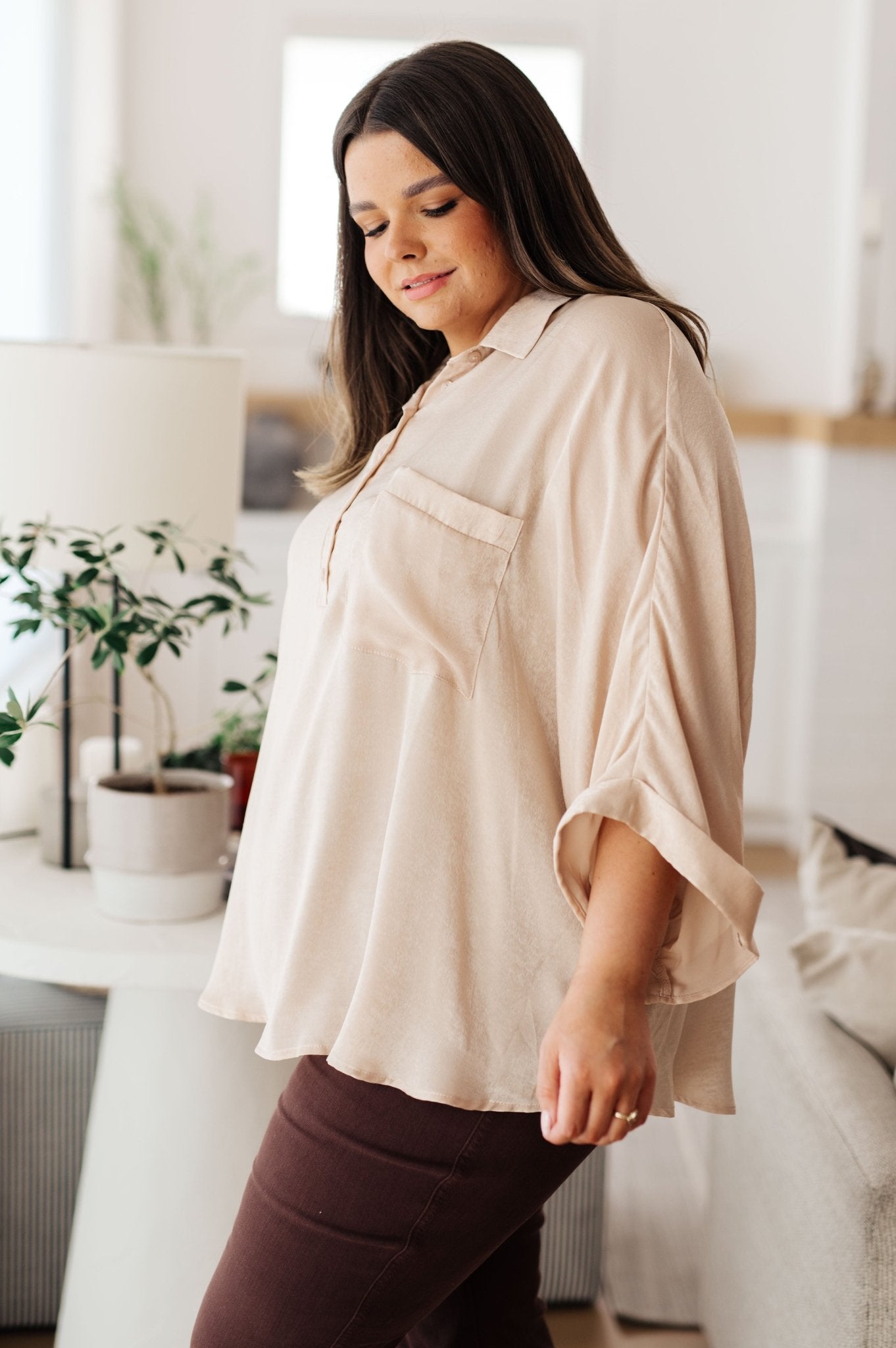 In Your Thoughts Oversized Dolman Sleeve Top in Champagne (Online Exclusive) - Uptown Boutique Ramona