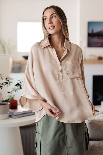 In Your Thoughts Oversized Dolman Sleeve Top in Champagne (Online Exclusive) - Uptown Boutique Ramona