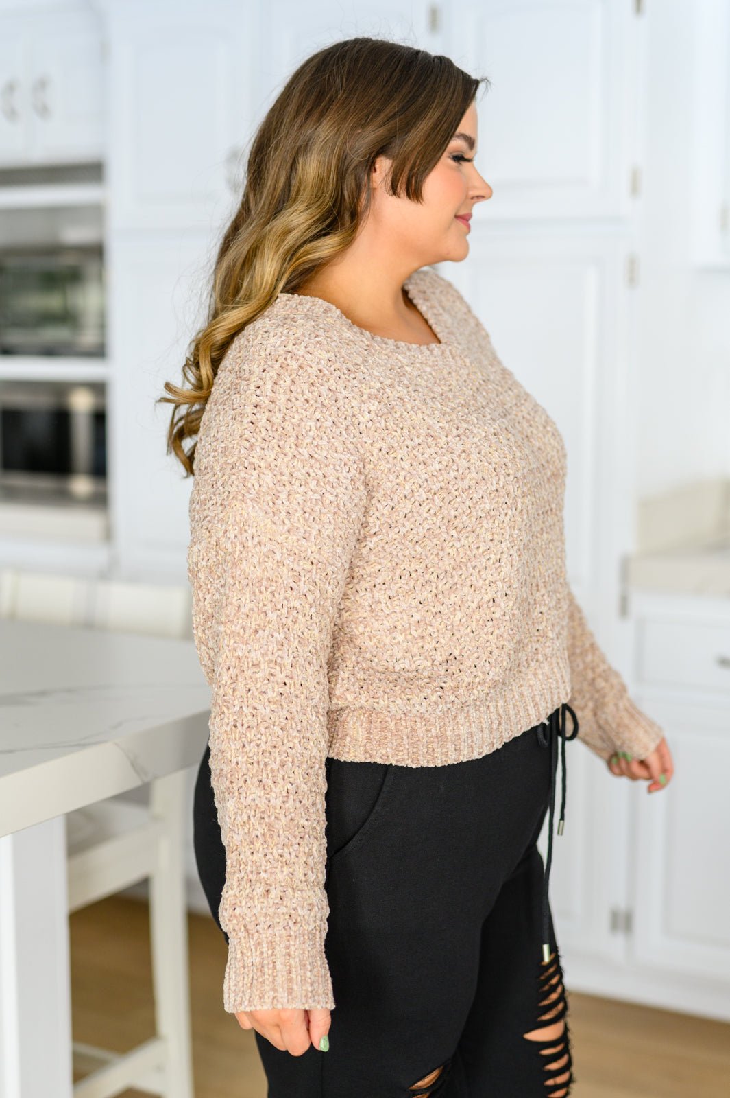 Irish Coffee Knitted Crop V Neck Sweater (Online Exclusive) - Uptown Boutique Ramona