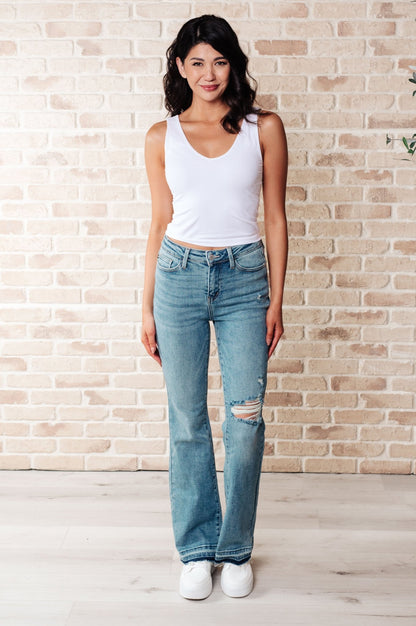 Isla Mid Rise Distressed Released Hem Bootcut Jeans (Online Exclusive) - Uptown Boutique Ramona