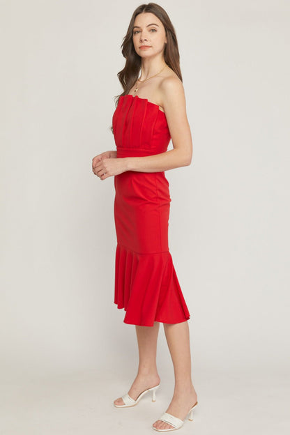 It All Begins With Love Pleated Strapless Dress - Uptown Boutique Ramona