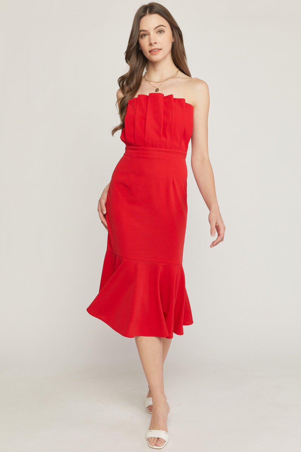 It All Begins With Love Pleated Strapless Dress - Uptown Boutique Ramona