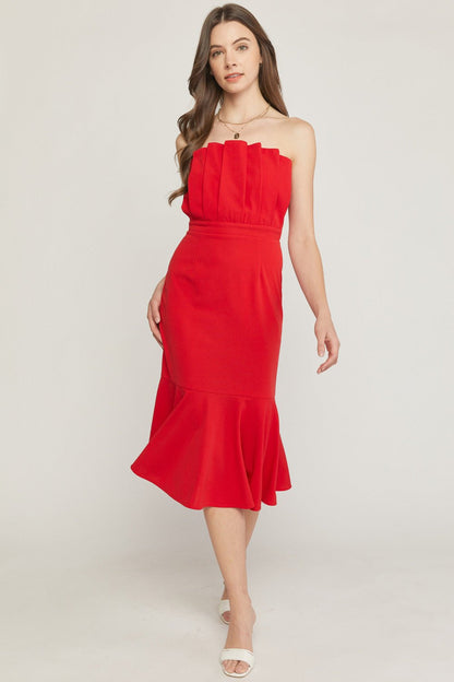 It All Begins With Love Pleated Strapless Dress - Uptown Boutique Ramona