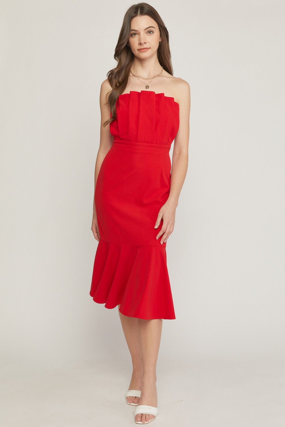 It All Begins With Love Pleated Strapless Dress - Uptown Boutique Ramona