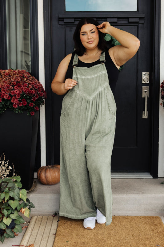 It's A Vibe Mineral Wash Wide Leg Overalls (Online Exclusive) - Uptown Boutique Ramona