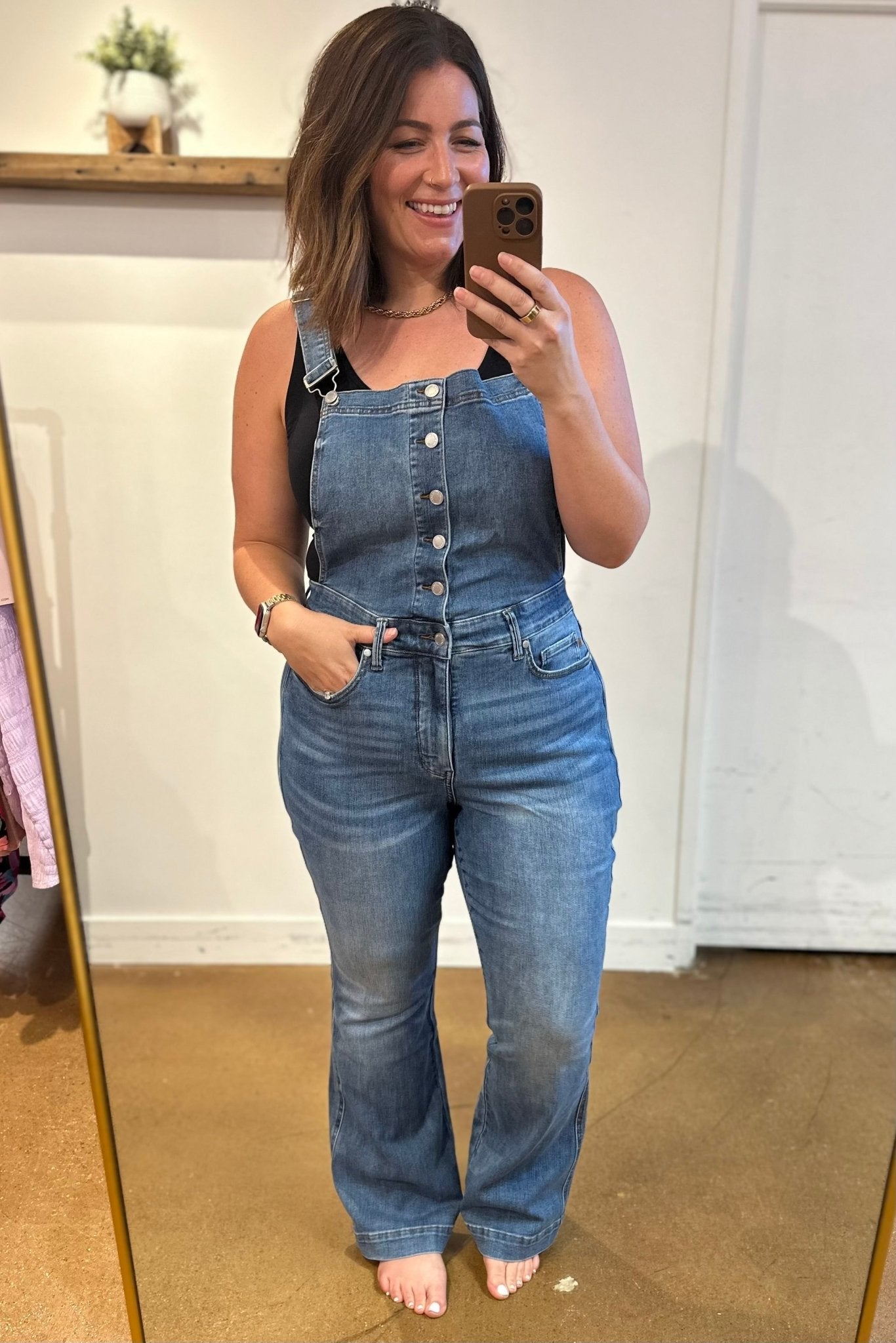 Izzy Control Top Retro Flare Overalls (Online Exclusive) - Uptown Boutique Ramona