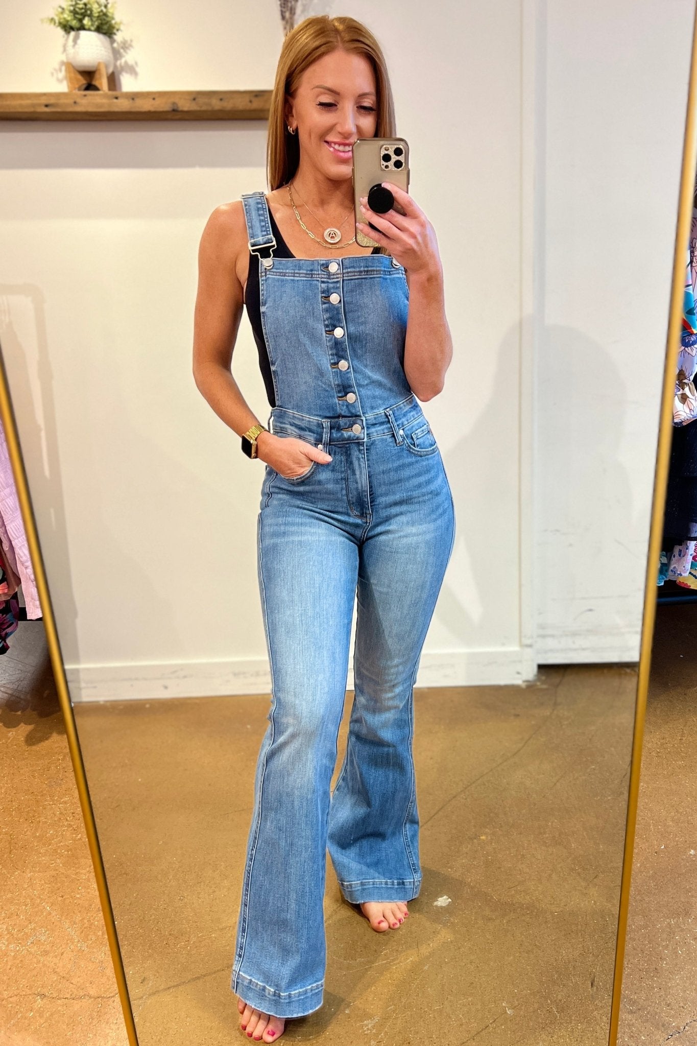 Izzy Control Top Retro Flare Overalls (Online Exclusive) - Uptown Boutique Ramona