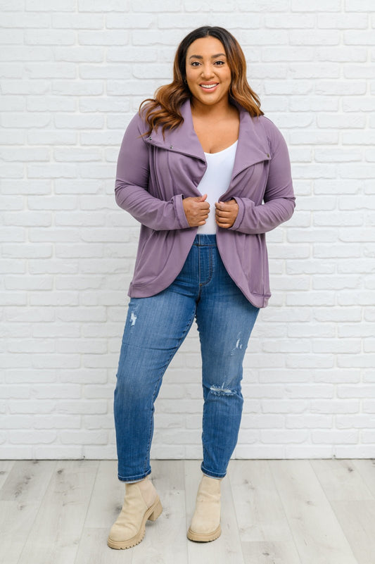 Janie Asymmetric Cowl Neck Jacket In Mulberry (Online Exclusive) - Uptown Boutique Ramona