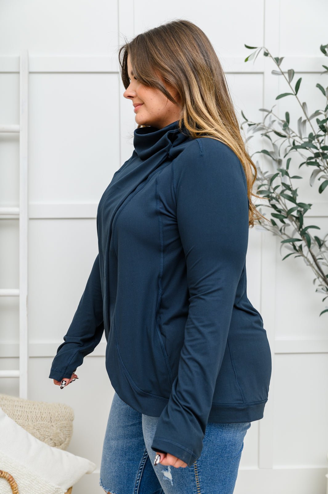 Janie Asymmetric Cowl Neck Jacket In Navy (Online Exclusive) - Uptown Boutique Ramona