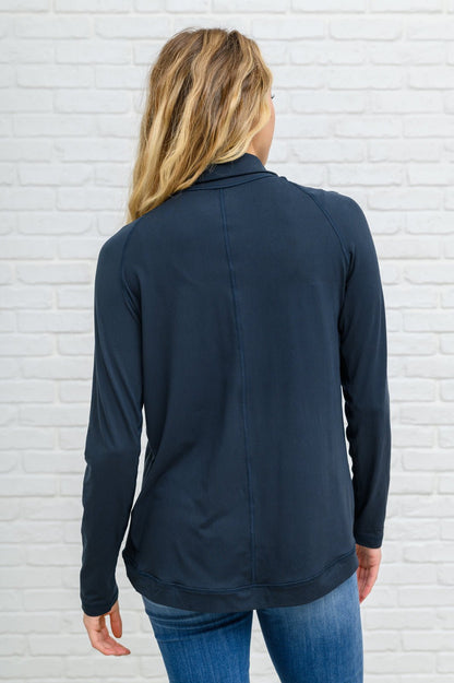 Janie Asymmetric Cowl Neck Jacket In Navy (Online Exclusive) - Uptown Boutique Ramona