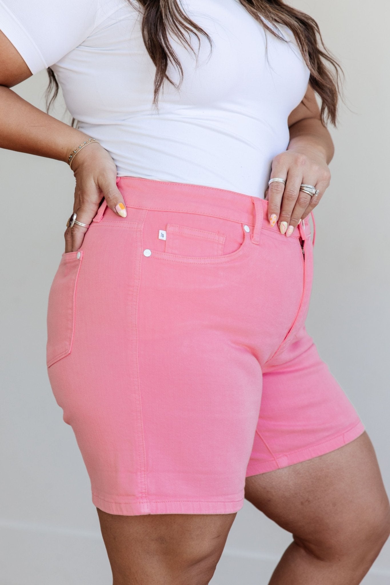 Jenna High Rise Control Top Cuffed Shorts in Pink (Online Exclusive) - Uptown Boutique Ramona
