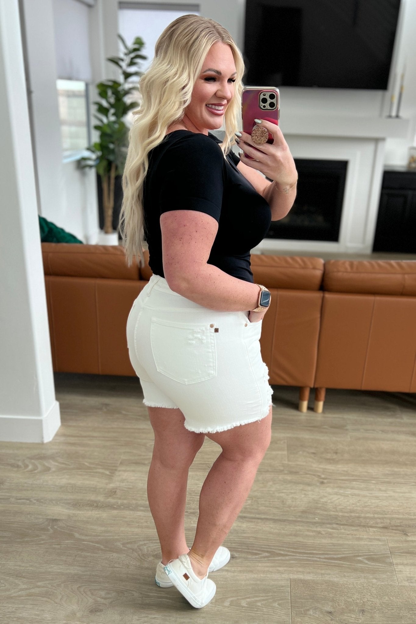 Jessie High Rise Rigid Magic Cutoff Shorts in White (Online Exclusive) - Uptown Boutique Ramona