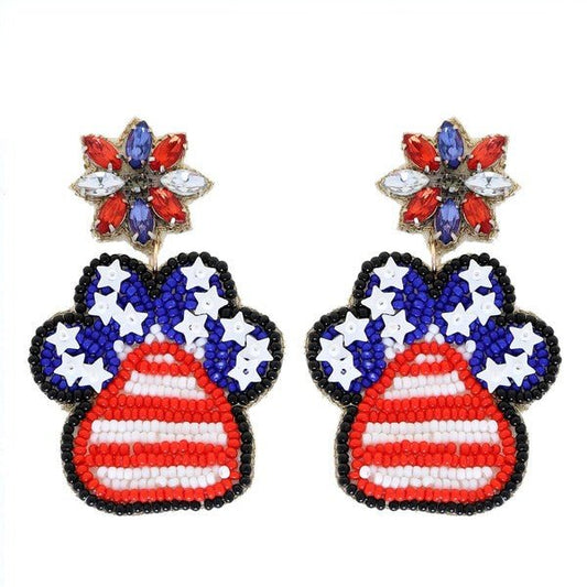 Jeweled Patriotic Paw Beaded Earrings - Uptown Boutique Ramona