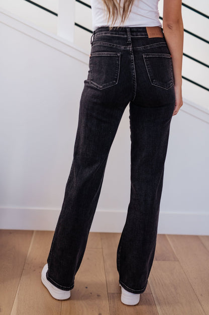 Joan High Rise Control Top Straight Jeans in Washed Black (Online Exclusive) - Uptown Boutique Ramona