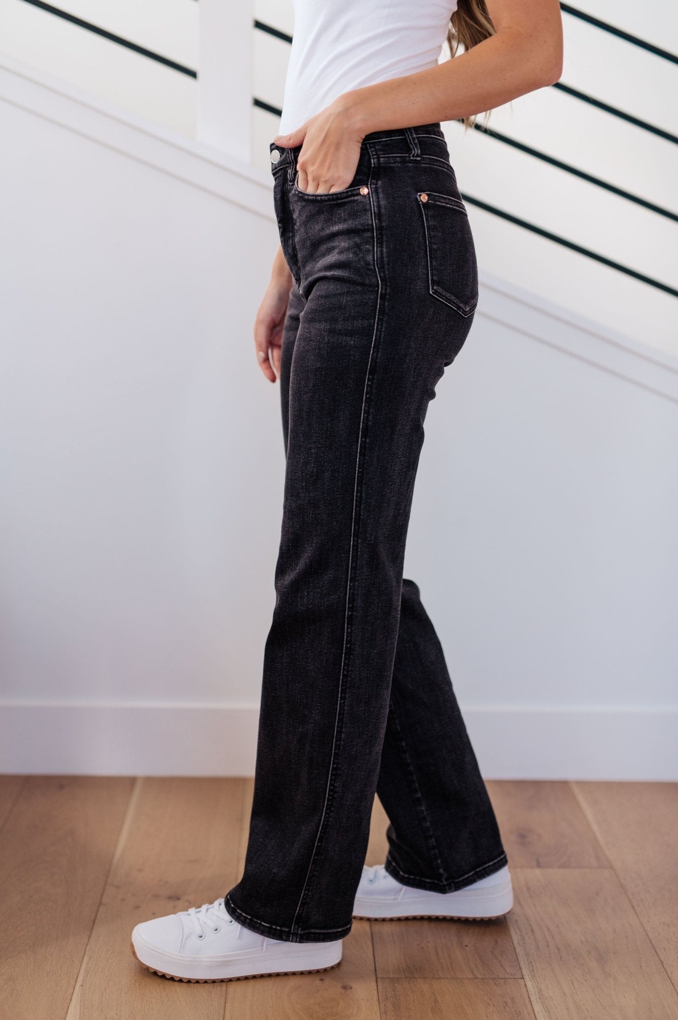 Joan High Rise Control Top Straight Jeans in Washed Black (Online Exclusive) - Uptown Boutique Ramona