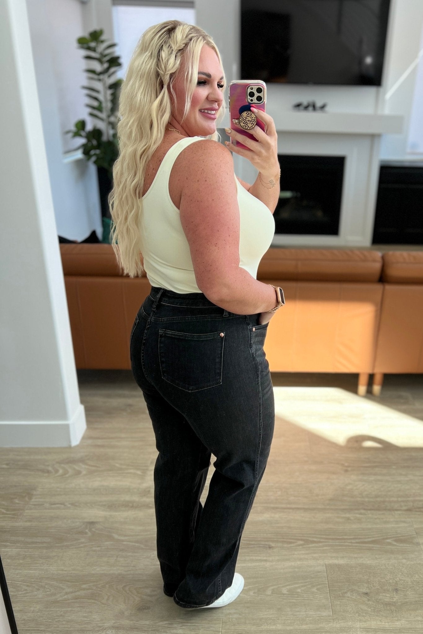 Joan High Rise Control Top Straight Jeans in Washed Black (Online Exclusive) - Uptown Boutique Ramona