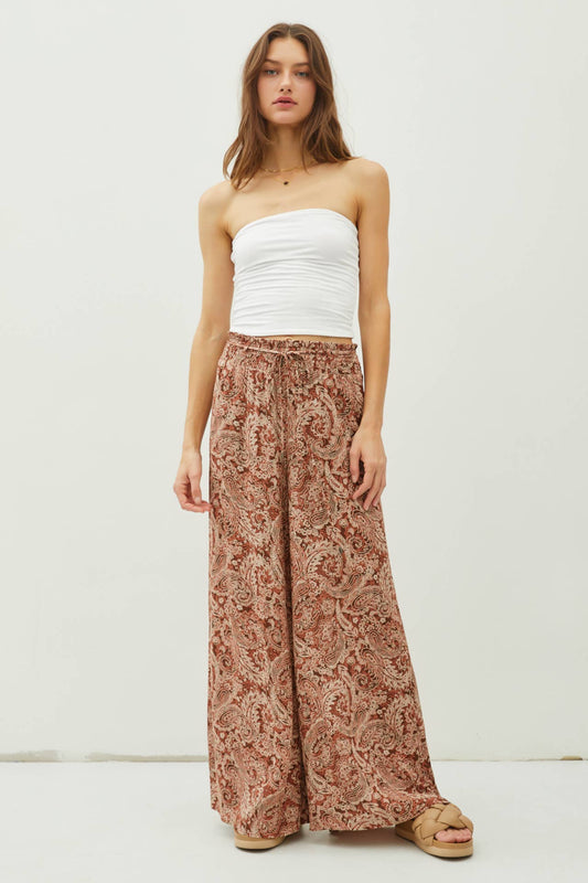 JOLENE PAISLEY PRINT WIDE LEG PANT - Uptown Boutique Ramona