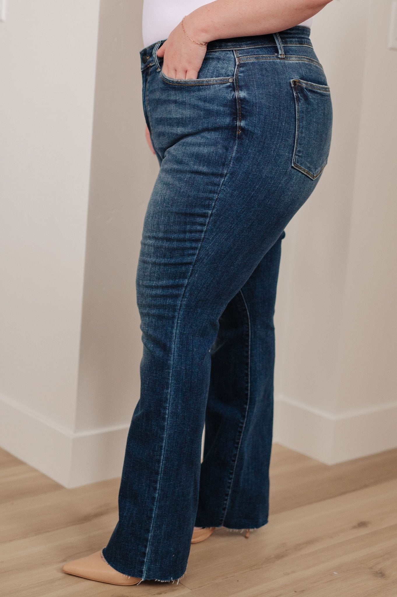 Josephine Mid Rise Raw Hem Bootcut Jeans (Online Exclusive) - Uptown Boutique Ramona