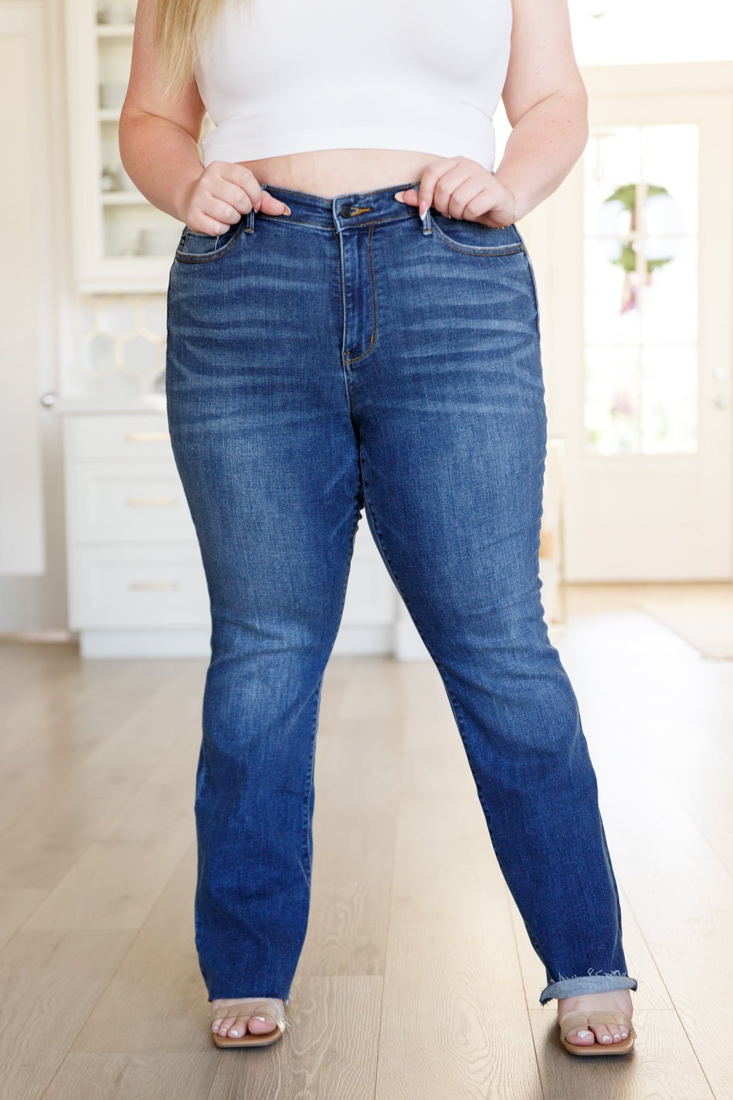 Josephine Mid Rise Raw Hem Bootcut Jeans (Online Exclusive) - Uptown Boutique Ramona