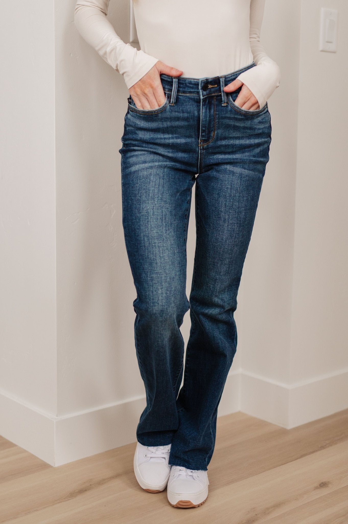 Josephine Mid Rise Raw Hem Bootcut Jeans (Online Exclusive) - Uptown Boutique Ramona