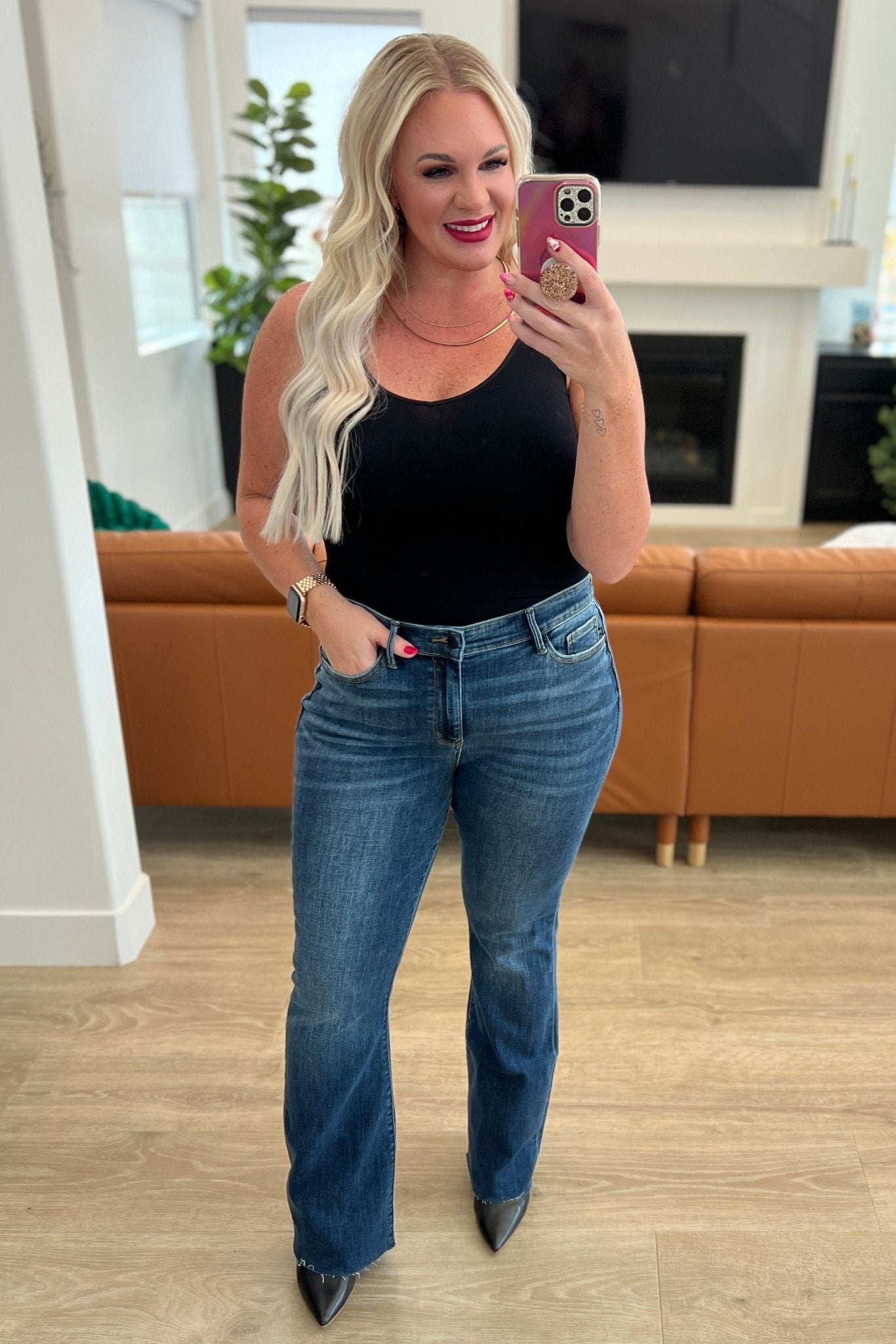 Josephine Mid Rise Raw Hem Bootcut Jeans (Online Exclusive) - Uptown Boutique Ramona