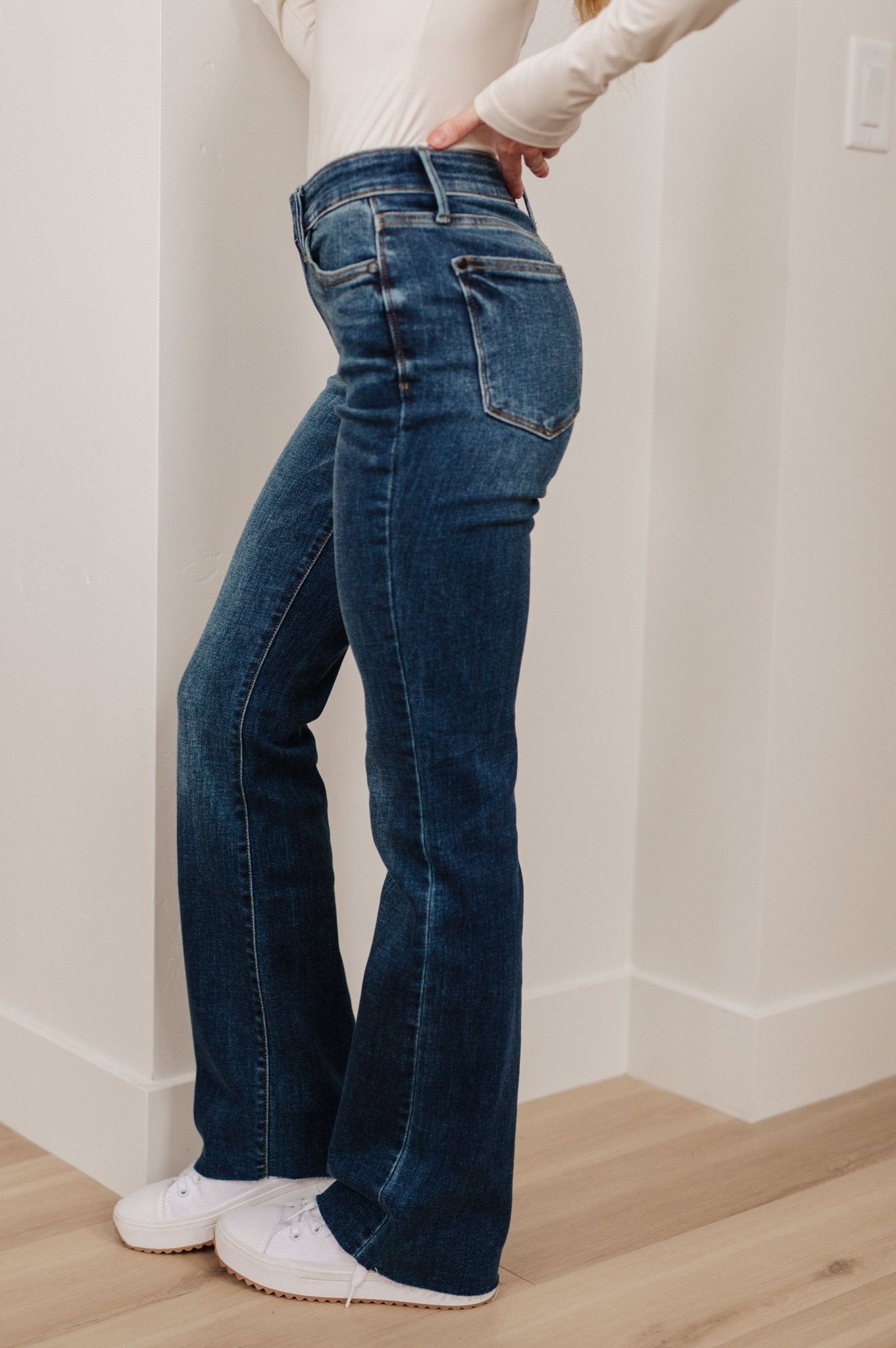 Josephine Mid Rise Raw Hem Bootcut Jeans (Online Exclusive) - Uptown Boutique Ramona