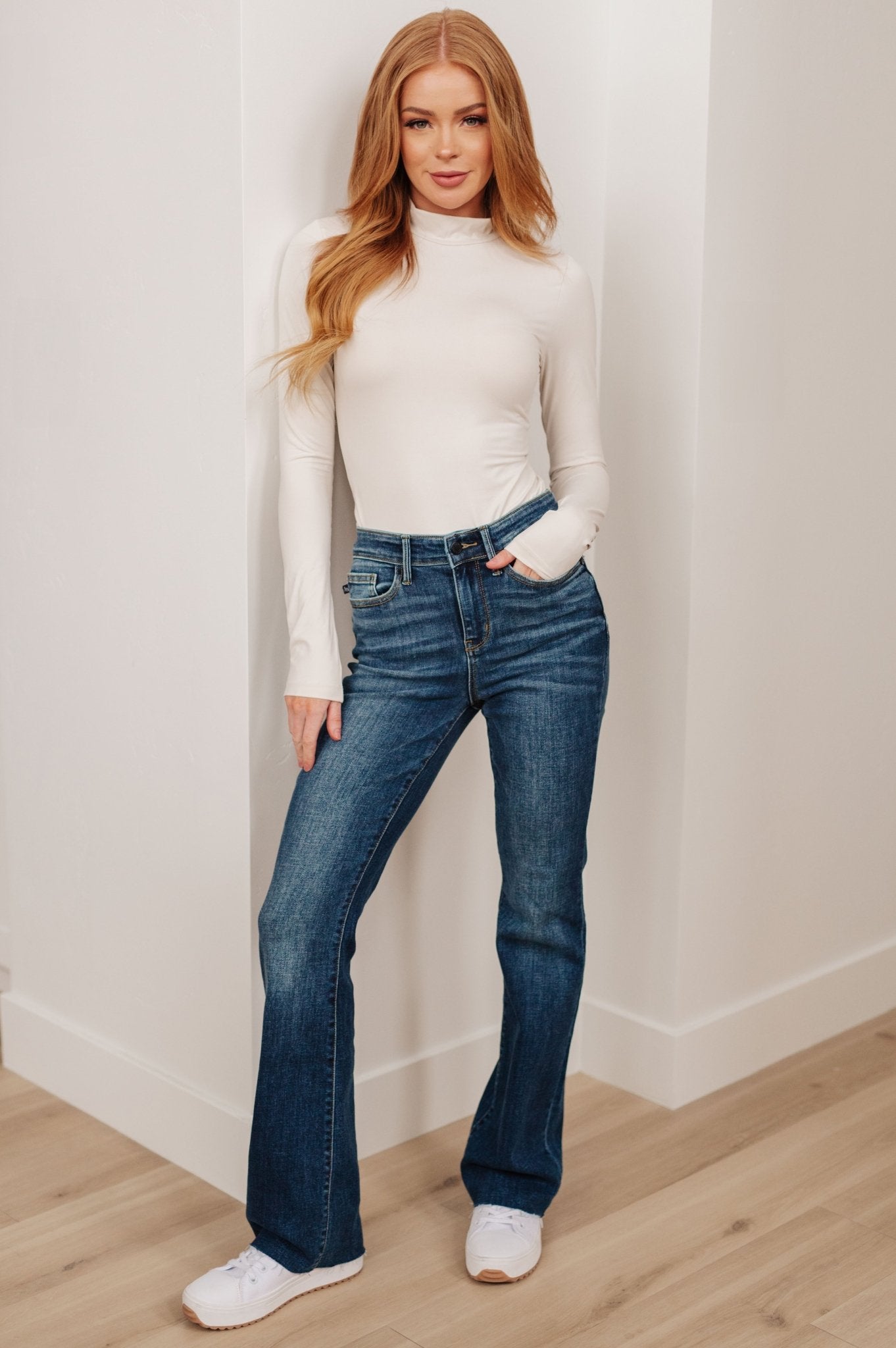 Josephine Mid Rise Raw Hem Bootcut Jeans (Online Exclusive) - Uptown Boutique Ramona