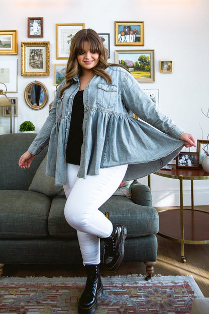 Just Float On Jacket In Denim (Online Exclusive) - Uptown Boutique Ramona