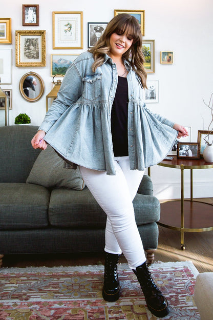 Just Float On Jacket In Denim (Online Exclusive) - Uptown Boutique Ramona